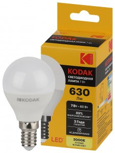 KODAK шар P45 E14 7W(630lm) 3000K 2K 80х45 170-265В P45-7W-830-E14 2 года 57611