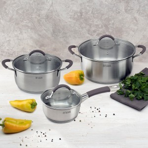 Набор посуды 6 предм Лира (кастрюли 1,35л/2,8л/4,7л) с крышк, нерж.сталь, индукция TR-11025 Taller