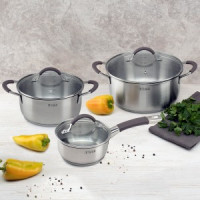 Набор посуды 6 предм Лира (кастрюли 1,35л/2,8л/4,7л) с крышк, нерж.сталь, индукция TR-11025 Taller