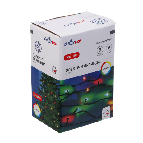 СНОУ БУМ Гирлянда эл. вьюн 9м, 100 LED, мультицвет, 8 реж, ПВХ черный, 220В