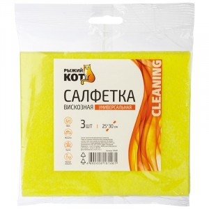 Салфетки вискозные(40%) универсальные 25*30см,70гр/м2,желтые,3шт,106261/ Рыжий кот