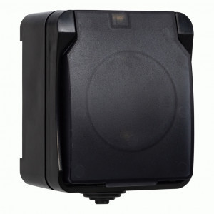 SmartBuy Сатурн роз. ОУ 1 мест. земля 16А с крышкой черная IP54 SBE-04b-16-S1-Z