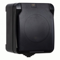 SmartBuy Сатурн роз. ОУ 1 мест. земля 16А с крышкой черная IP54 SBE-04b-16-S1-Z