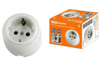 TDM Болонь роз. 1 мест. 16А бел. фарфоровая (земля) 250В) Ретро SQ1820-0007