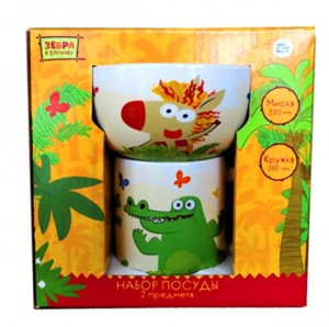 Набор посуды 2 предм (кружка 200мл, миска 300мл) керамика П/У Зебра в клеточку (кратность 6шт!!!)МФК