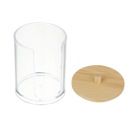 Органайзер для ватных дисков с бамбуковой крышкой ЮНИLOOK , PS, бамбук, 8,5x7см, , ВЗ24-25