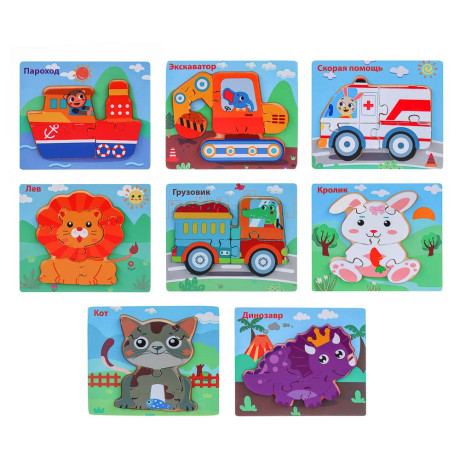 ИГРОЛЕНД Пазлы деревянные развивающие для малышей, 13х11см, 4 дизайнов, дерево