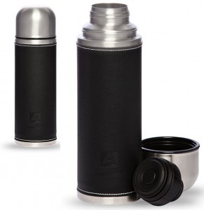 Термос Арктика 108-700, узк. горло с кноп., 0,7л (черный) кожан. вставка, нерж. сталь