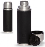 Термос Арктика 108-700, узк. горло с кноп., 0,7л (черный) кожан. вставка, нерж. сталь