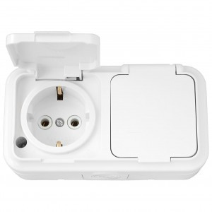 Bylectrica ПРАЛЕСКА АКВА роз. ОУ 2 мест. 16А (земля, пластик, крышка, IP54) бел. РА16-303