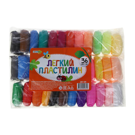 ХОББИХИТ Легкий пластилин 36 цветов, 27 х 18см, полимер