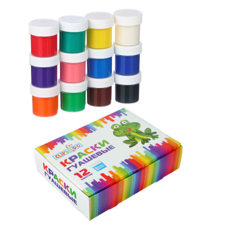 Краски гуашевые 12 цветов тм ClipStudio, объем баночки 20мл