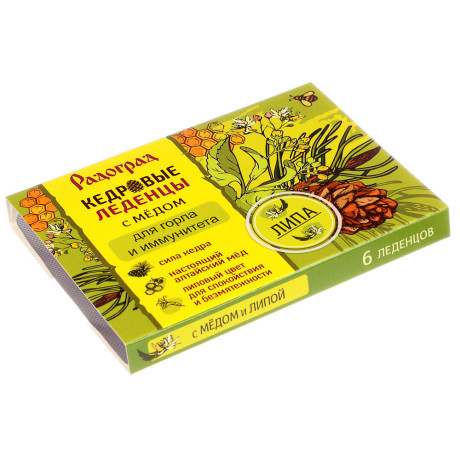 Леденцы кедровые с медом "Радоград", в ассортименте, блистер, 6 шт.