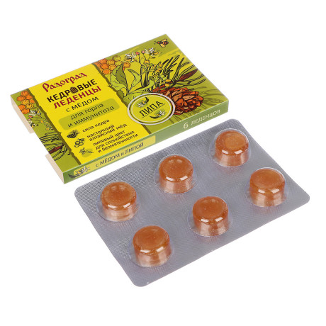 Леденцы кедровые с медом "Радоград", в ассортименте, блистер, 6 шт.