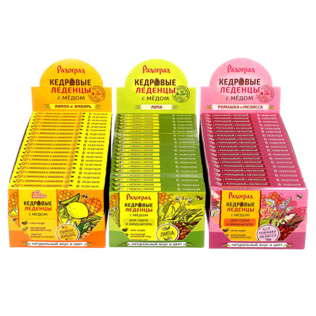 Леденцы кедровые с медом "Радоград", в ассортименте, блистер, 6 шт.