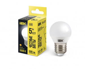 IEK лампа св/д шар G45 E27  5W(500lm) 3000K 2K 85x45 матовая LLE-G45-5-230-30-E27