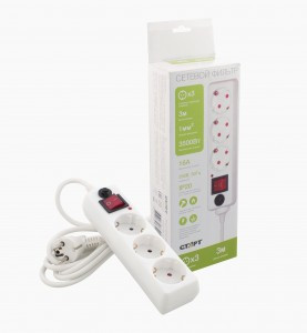 СТАРТ сет. удл.-фильтр ПВС 3х1 3роз. 16А шнур 3м земля, шторки, выкл SP 3x3 --20dg