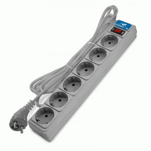 DOMTOK Сетевой фильтр (удл.) ПВС 3х1 6роз. 1.8м 10А серый земля,выкл, автомат (15!) 2518