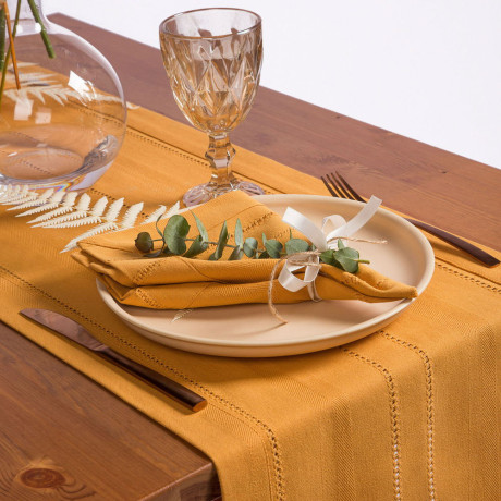 BY COLLECTION Стэйн Дорожка декоративная, 35х140см, 100% хлопок, горчица