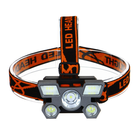 Фонарь налобный тм ЕРМАК, 6 + 3 LED, 4 режима, 87х50х58мм, 1200мАч, USB кабель, пластик