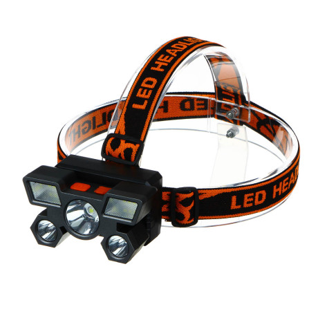 Фонарь налобный тм ЕРМАК, 6 + 3 LED, 4 режима, 87х50х58мм, 1200мАч, USB кабель, пластик