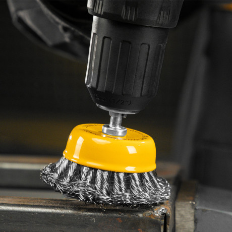 Щетка для дрели, 65 мм, Чашка, со шпилькой, нержавеющая крученая проволока Denzel