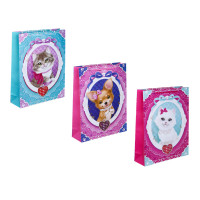 Пакет подарочный бумажный, XXL 32x40x10 см, 128 гр, 3 дизайна, питомцы