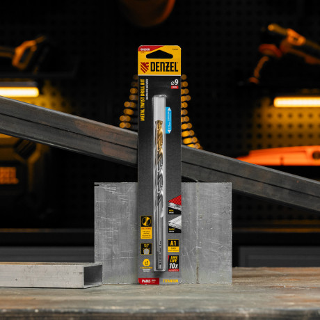 Сверло спиральное по металлу 9 х 175 мм, Р6М5, Golden Tip, удлиненное Denzel