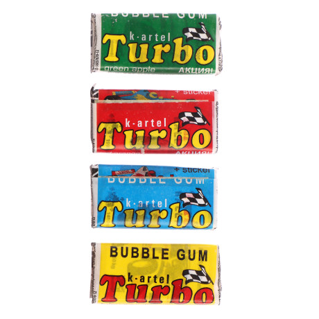Жевательная резинка Турбо, ассорти со вкусами дыни, апельсина, персика и яблока, с наклейкой, 4,5гр