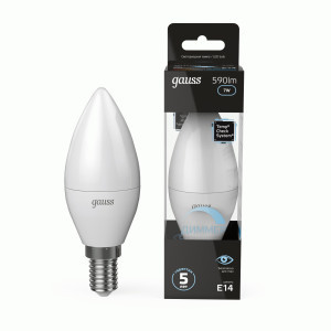Gauss лампа Свеча E14 7W(590lm) 4100К 4K 110x38 диммир. матовая, пластик/алюм. 103101207-D