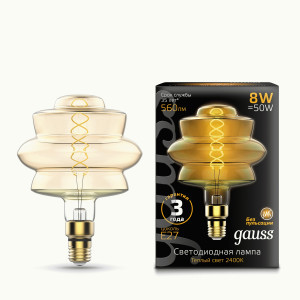 Gauss Vintage Filament Flexible BD180 8W(560lm) E27 180*250 Golden 2400K 2K 161802008