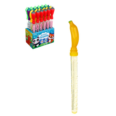 ИГРОЛЕНД Мыльные пузыри с ручкой "Фруктики", PP,PET,PVC, 110мл., мыльный р-р, 37,5х4х4см, 4 дизайна