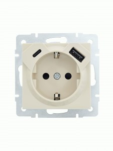 Lezard VESNA мех. роз. земля СУ 1 мест. 16А+Type-C+USB 2.1А 1 мест. крем (корп. ABS) 742-0388-181TC