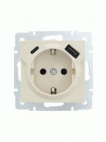 Lezard VESNA мех. роз. земля СУ 1 мест. 16А+Type-C+USB 2.1А 1 мест. крем (корп. ABS) 742-0388-181TC