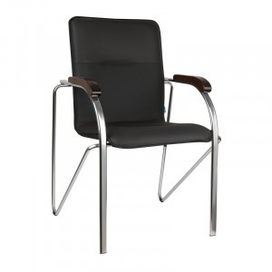 Стул Helmi HL-F03 "Самба", каркас металл хром, экокожа, черный, орех BOX2 Арт.344612