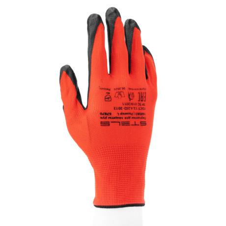 Перчатки полиэфирные с черным нитрильным покрытием маслобензостойкие, L, 15 класс вязки Stels