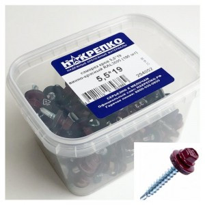 Саморез кровельный 5,5*19 винно-красный RAL3005 (100 шт EC) (цена за уп) НАКРЕПКО 204802