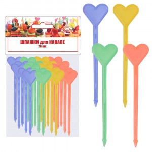 Шпажки д/канапе "Сердечки", н-р 20шт/уп,цена за уп,87мм(кратность 10шт!!!),пластик МГ76-67 Мультидом