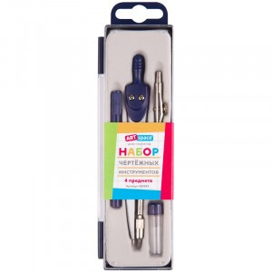 Готовальня ArtSpace, 4 предмета, циркуль 115мм, пластиковый футляр Арт.260695