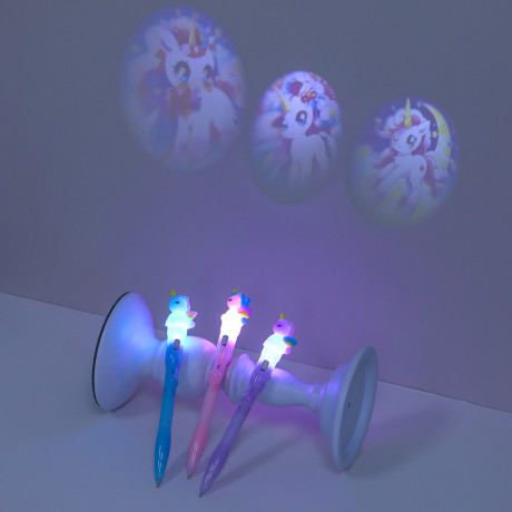 Ручка шариковая синяя с проекцией "Единорог", 3 дизайна, шоу-бокс