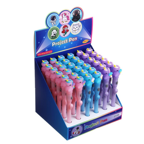 Ручка шариковая синяя с проекцией "Единорог", 3 дизайна, шоу-бокс