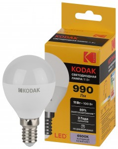 KODAK шар P45 E14 11W(990lm) 6000K 6K 80х45 170-265В P45-11W-865-E14 2 года 57619
