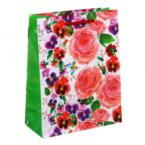 LADECOR Пакет подарочный, бумажный, 18x23x8 см, 4 дизайна, цветы