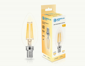 Ambrella лампа св/д свеча C35 E14 15W(1270lm) 2700K 2K 35х98 филамент (нитевидная) 351513