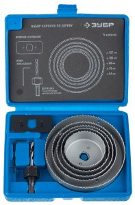 Набор ЗУБР "ЭКСПЕРТ" Коронки по дереву 64-127мм, державка с опорным основанием, ключ имбусовый 2,5мм