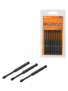 TDM Алмаз Набор бит PH2x90, 10шт, односторонних, стальS2, Е 1/4", намагничен,торсионные SQ1019-0448