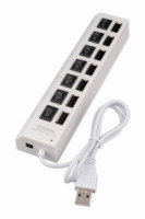 Разветвитель USB2.0 Gembird, 7хUSB, с доп.питанием, подсв и выкл, кабель USB 55см, белый, короб