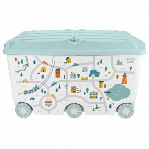 Ящик для игрушек на колесах 66,5л Путешествие (68,5*39,5*38,5см), св-голубой 43138513152 Бытпласт