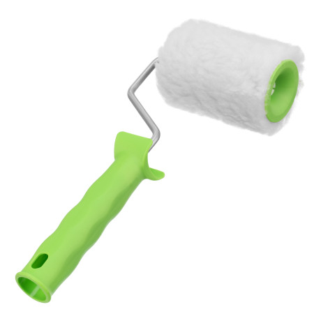 Валик с натуральным мехом, с ручкой, 100 мм, ворс 12 мм, D 48 мм, D ручки 6 мм, Сибртех