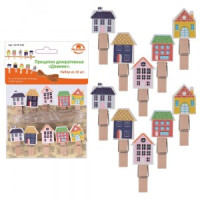 Прищепки декоративные "Домики", 10шт/уп, цена за уп (кратность 6шт!!!) дерево VL75-123 Мультидом